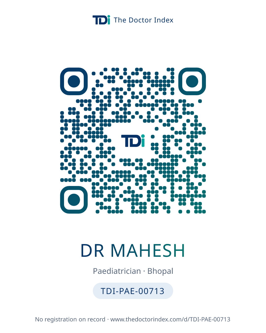 QR card for Dr Mahesh, TDI-PAE-00713