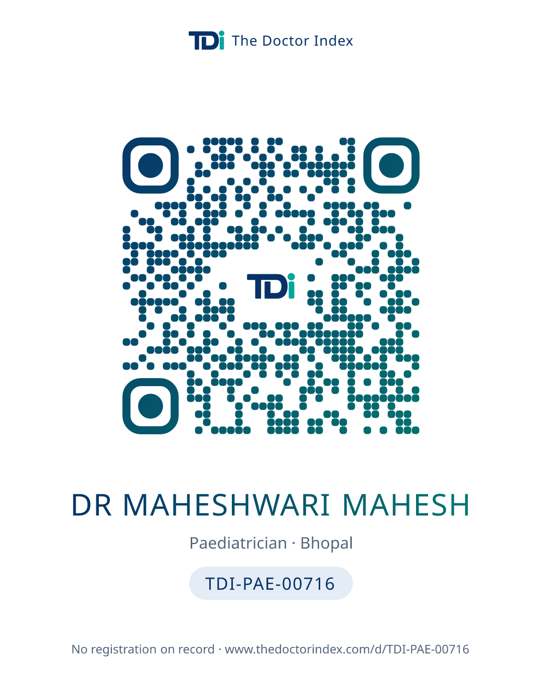 QR card for Dr Maheshwari Mahesh, TDI-PAE-00716