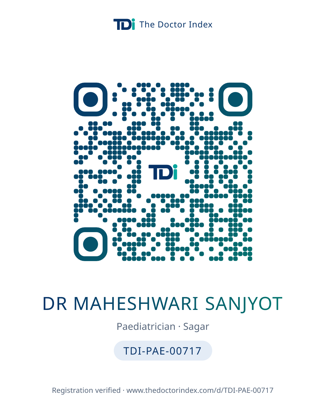 QR card for Dr Maheshwari Sanjyot, TDI-PAE-00717