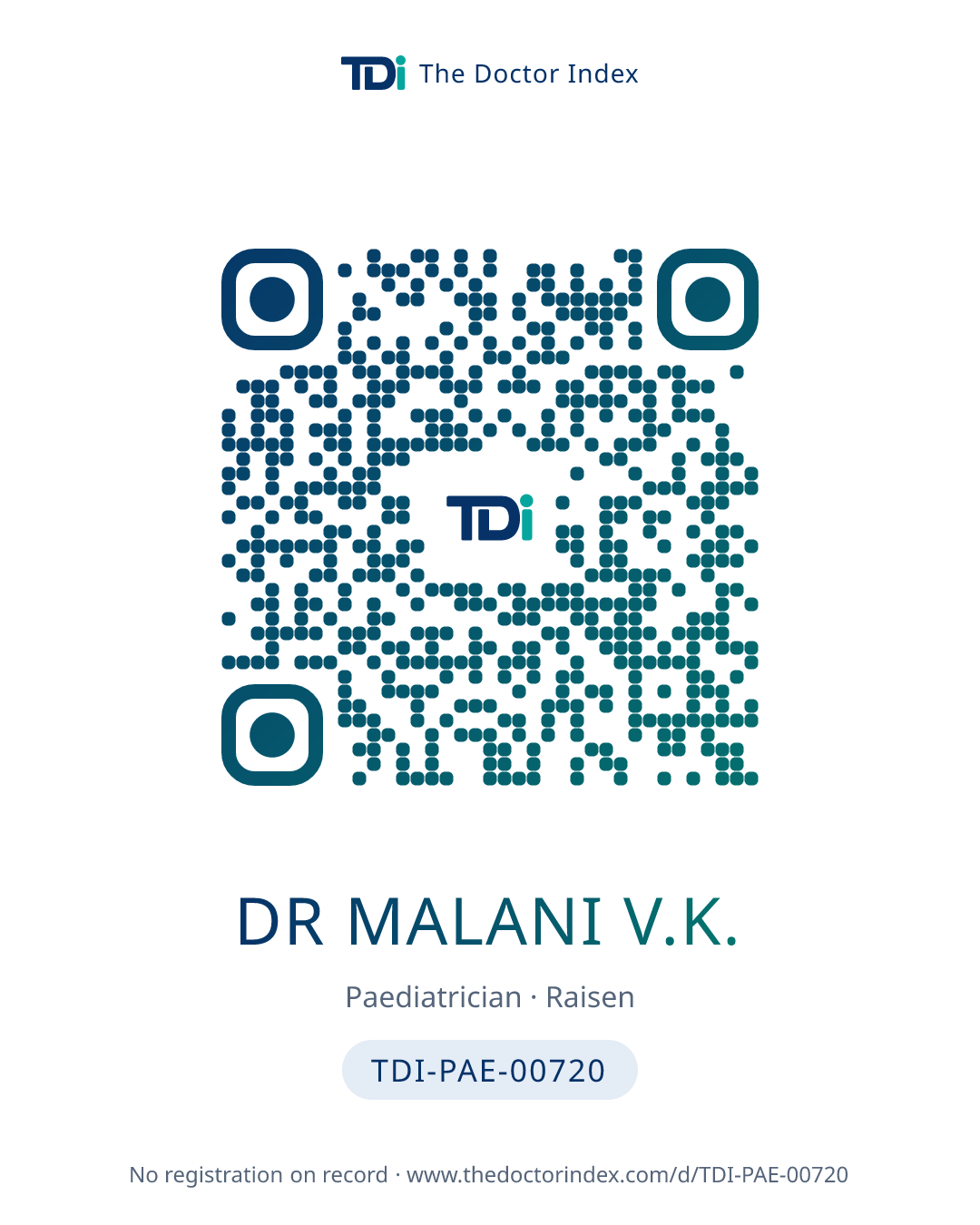 QR card for Dr Malani V.K., TDI-PAE-00720