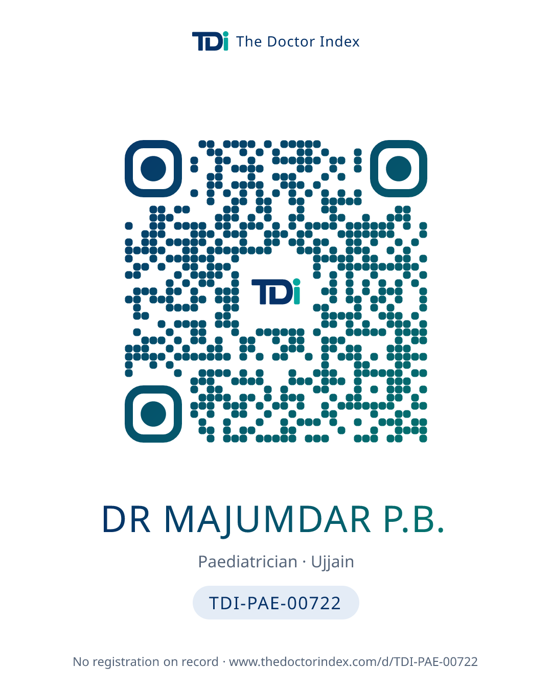 QR card for Dr Majumdar P.B., TDI-PAE-00722