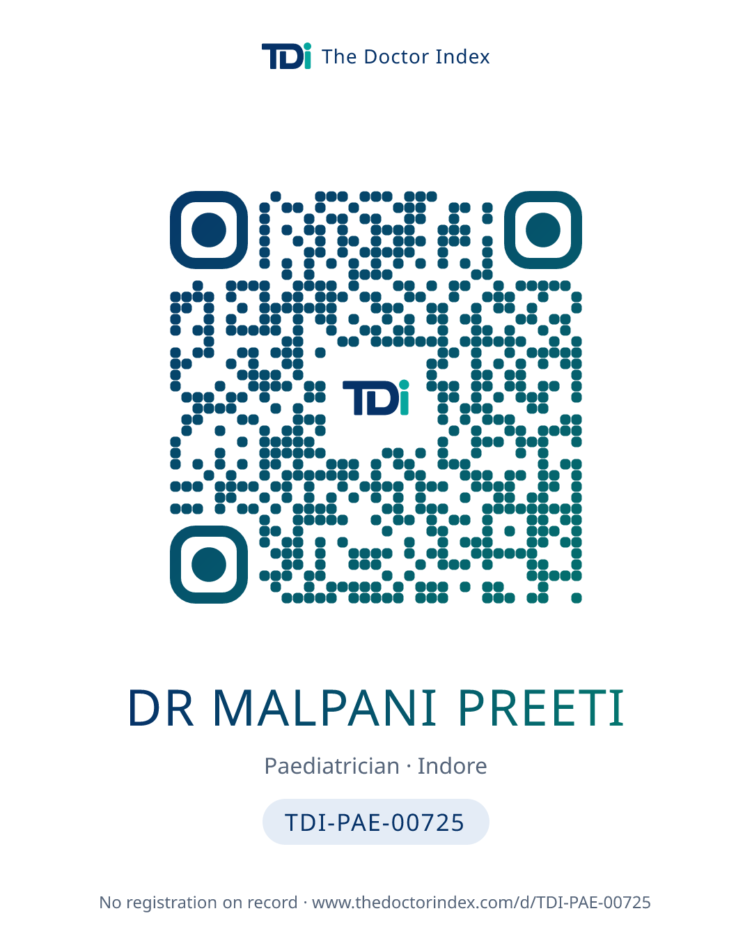 QR card for Dr Malpani Preeti, TDI-PAE-00725