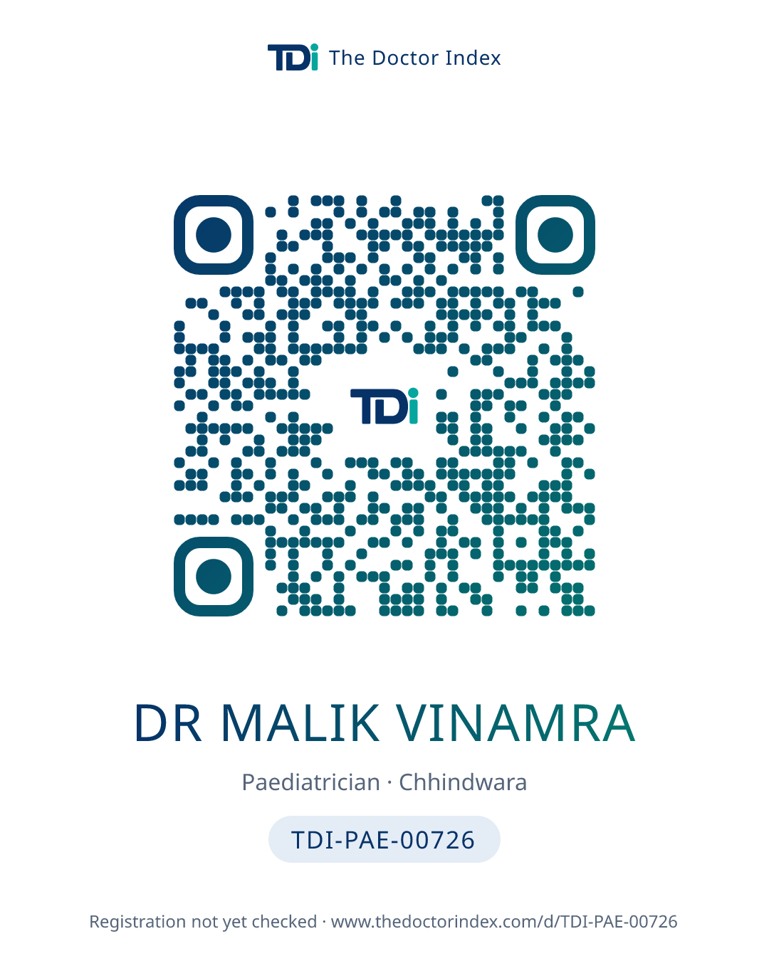 QR card for Dr Malik Vinamra, TDI-PAE-00726
