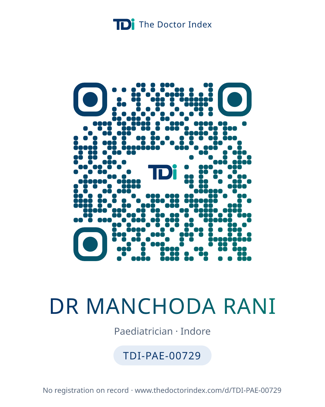 QR card for Dr Manchoda Rani, TDI-PAE-00729
