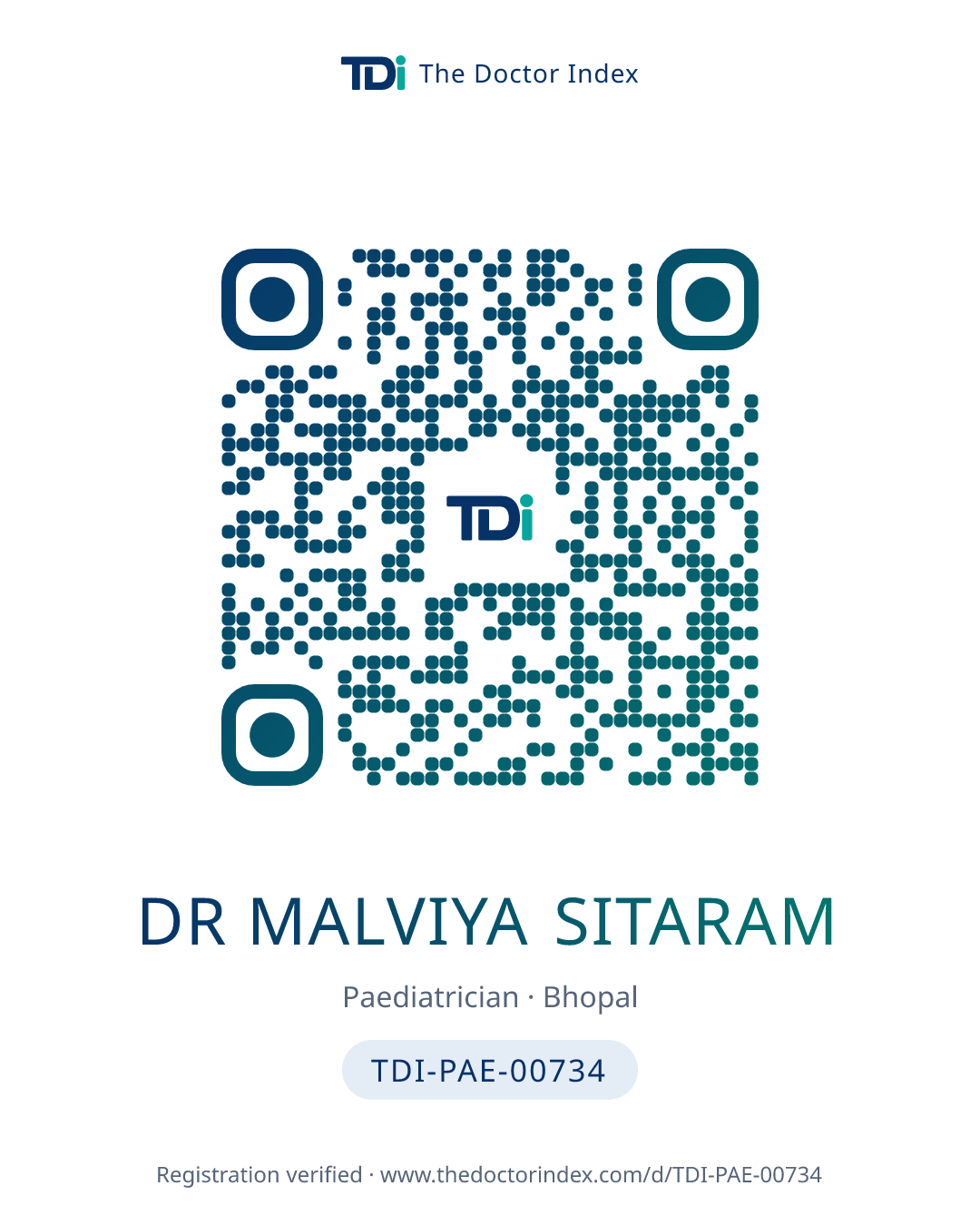 QR card for Dr Malviya Sitaram, TDI-PAE-00734