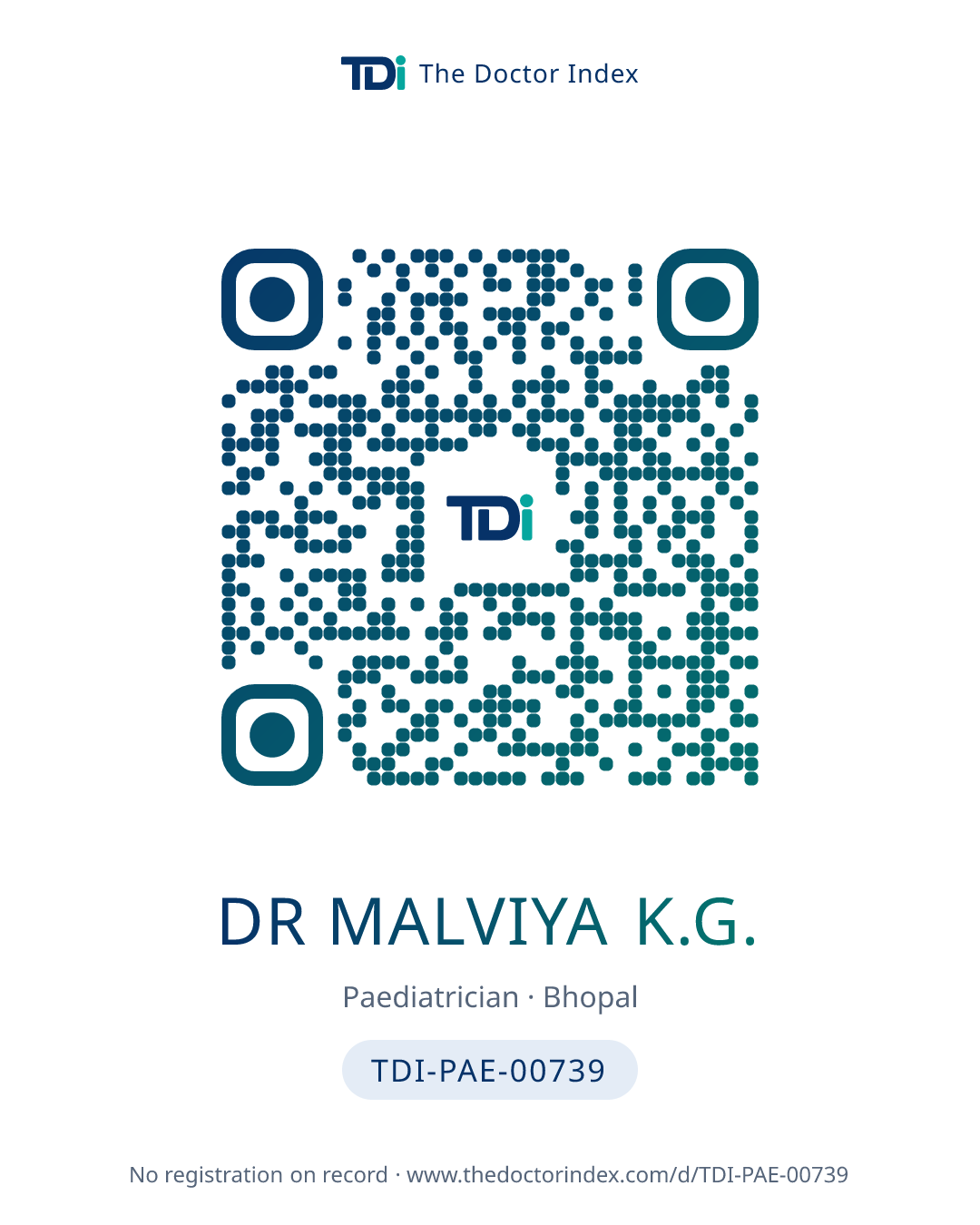 QR card for Dr Malviya K.G., TDI-PAE-00739