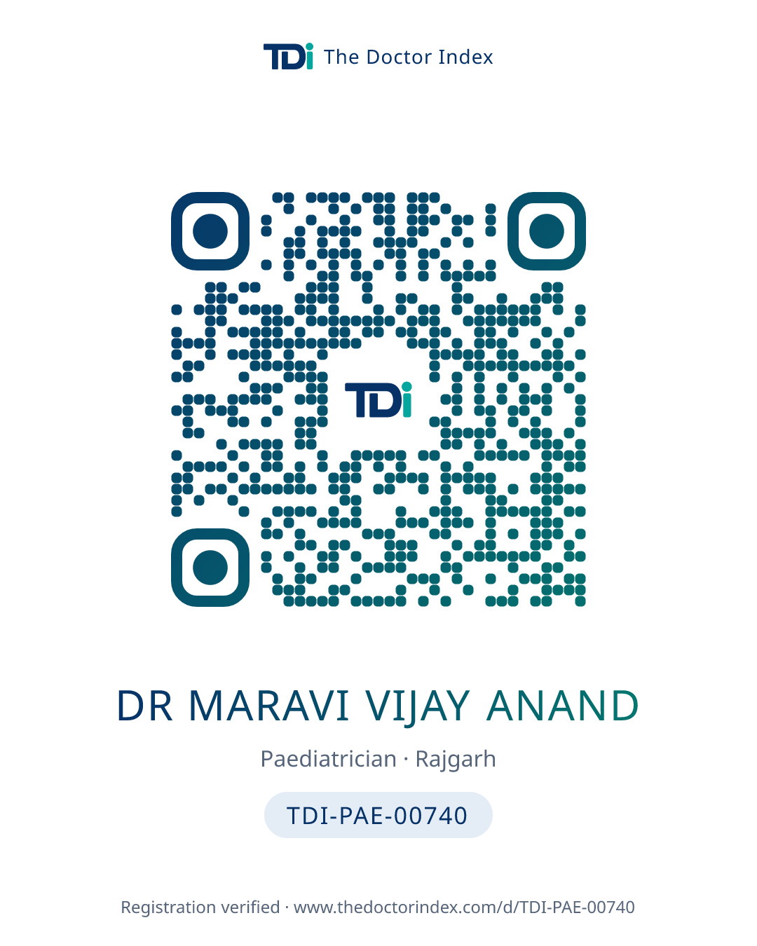 QR card for Dr Maravi Vijay Anand, TDI-PAE-00740