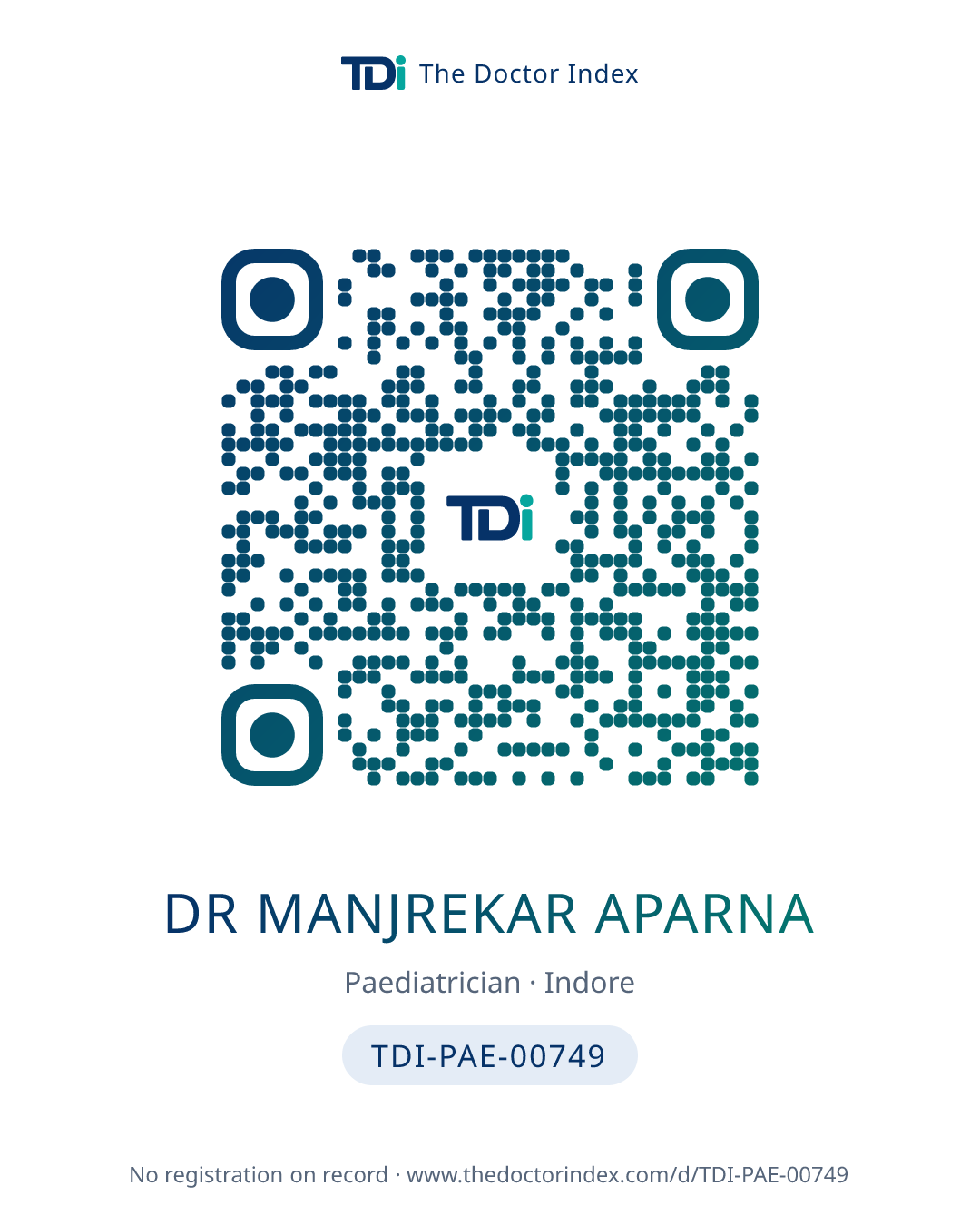 QR card for Dr Manjrekar Aparna, TDI-PAE-00749