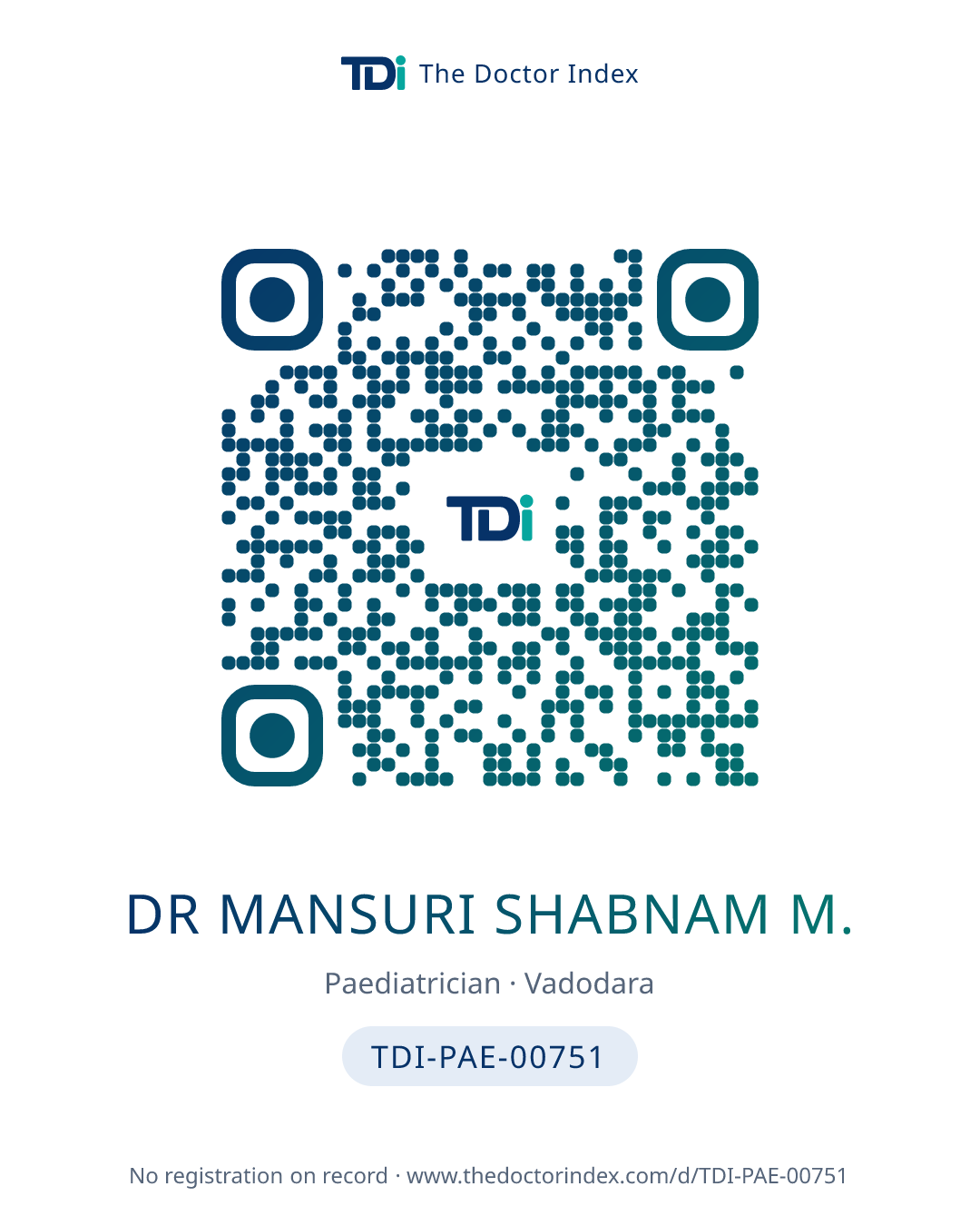 QR card for Dr Mansuri Shabnam M., TDI-PAE-00751