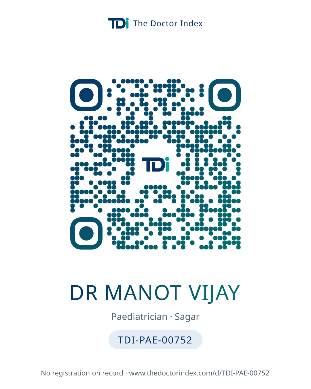 QR card for Dr Manot Vijay, TDI-PAE-00752