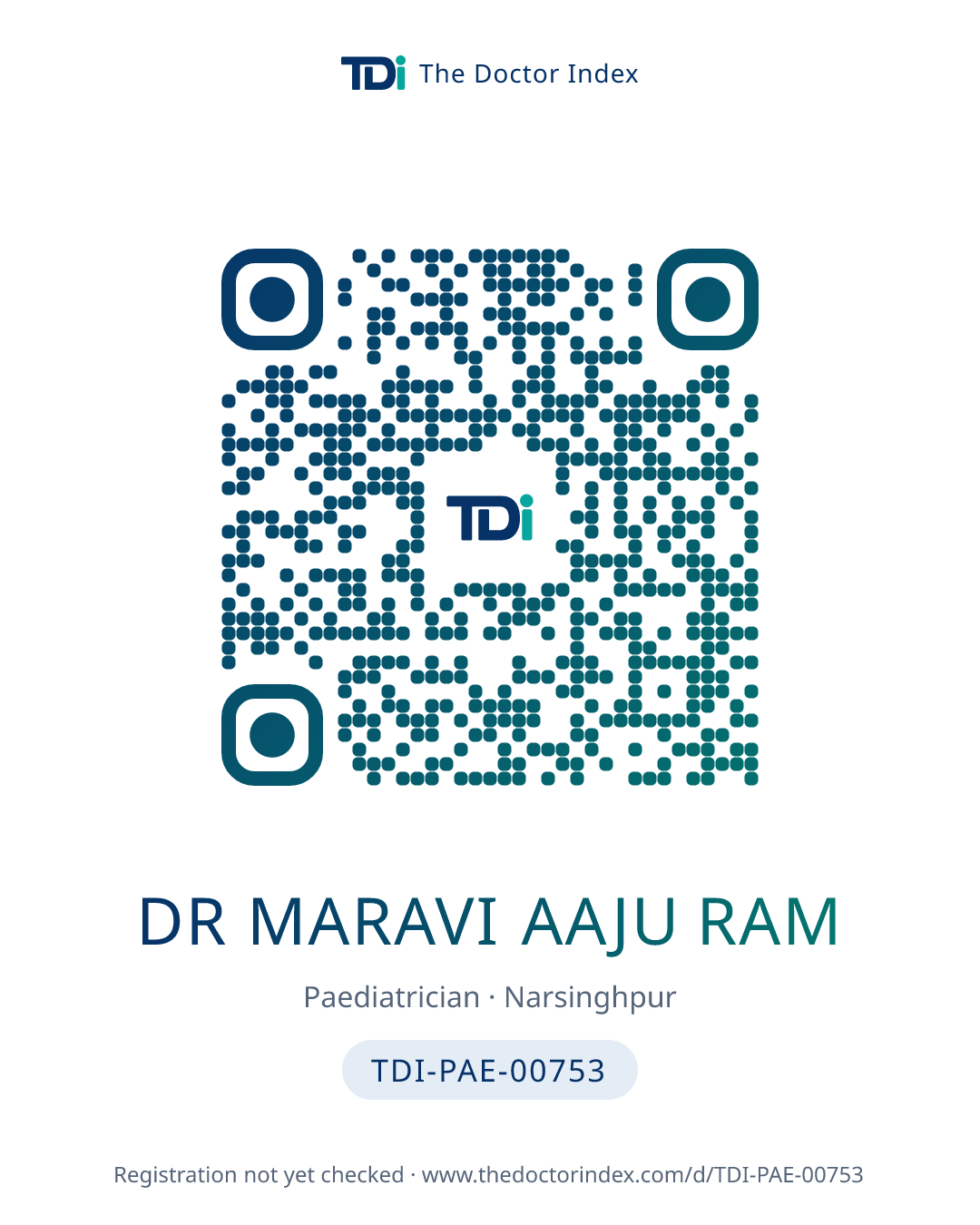QR card for Dr Maravi Aaju Ram, TDI-PAE-00753