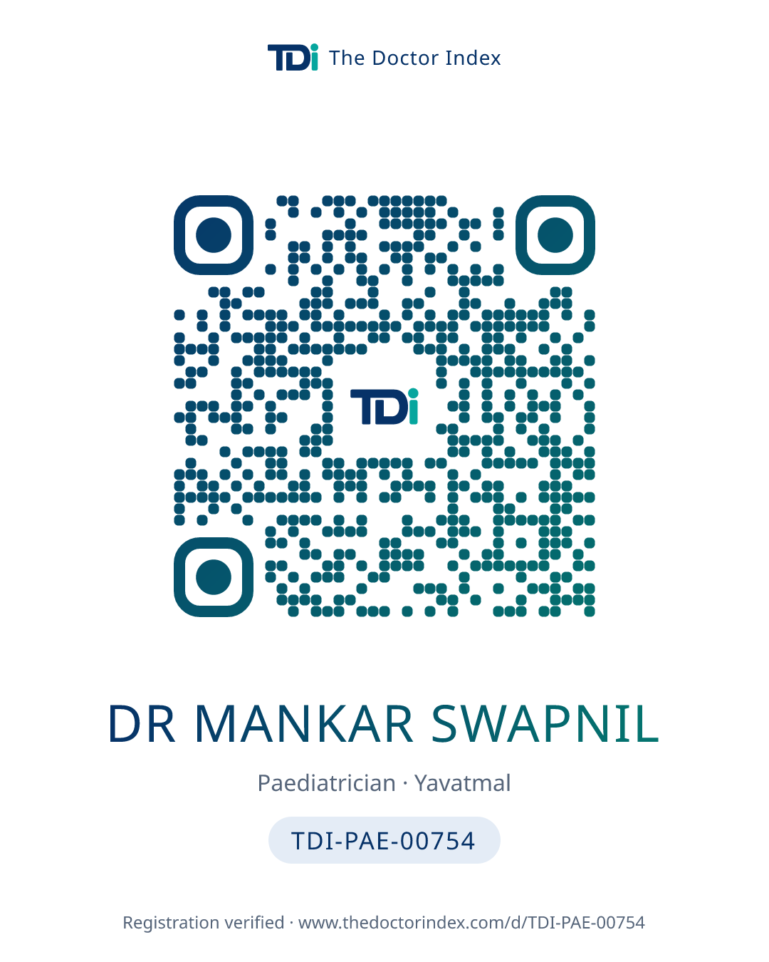 QR card for Dr Mankar Swapnil, TDI-PAE-00754
