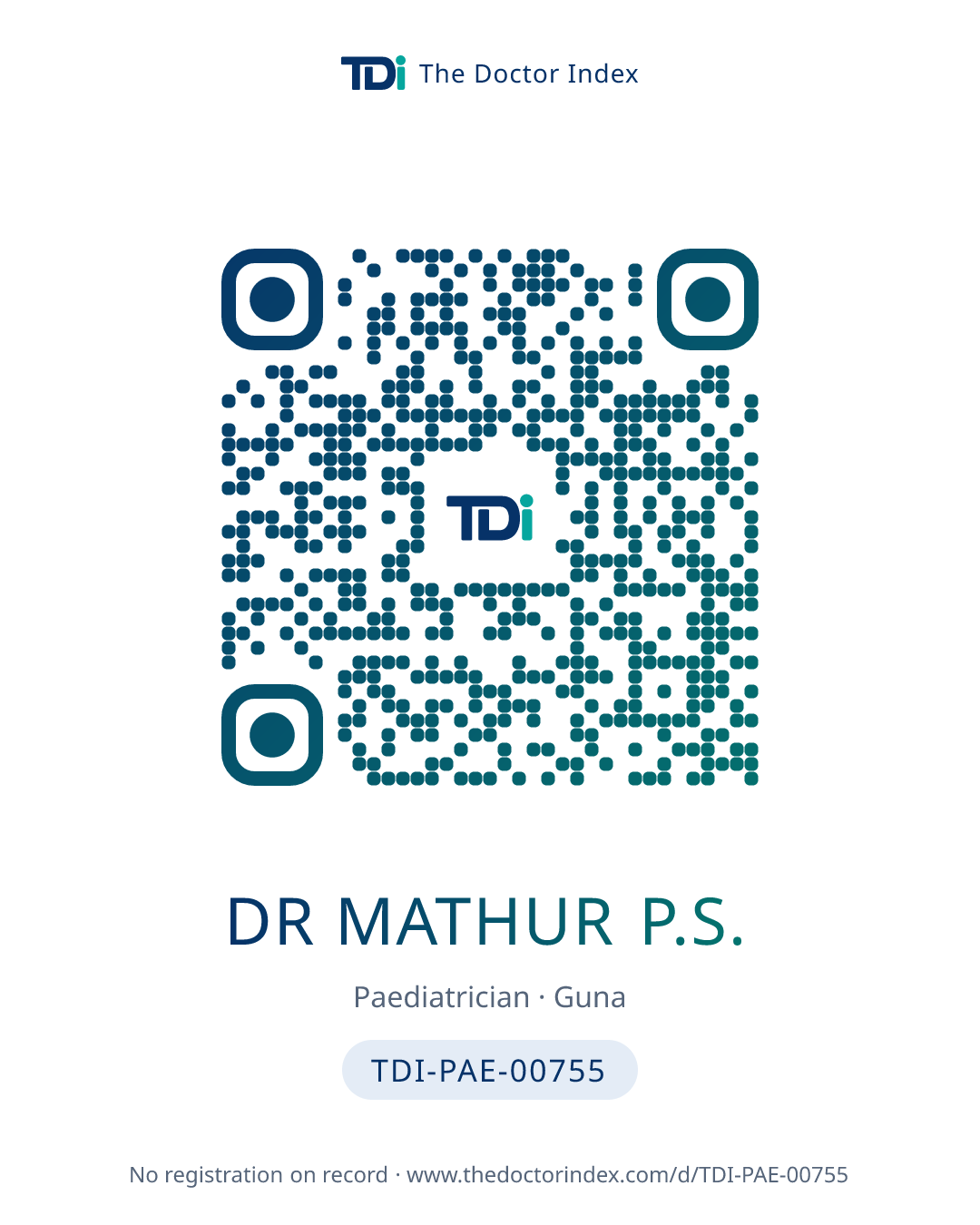 QR card for Dr Mathur P.S., TDI-PAE-00755