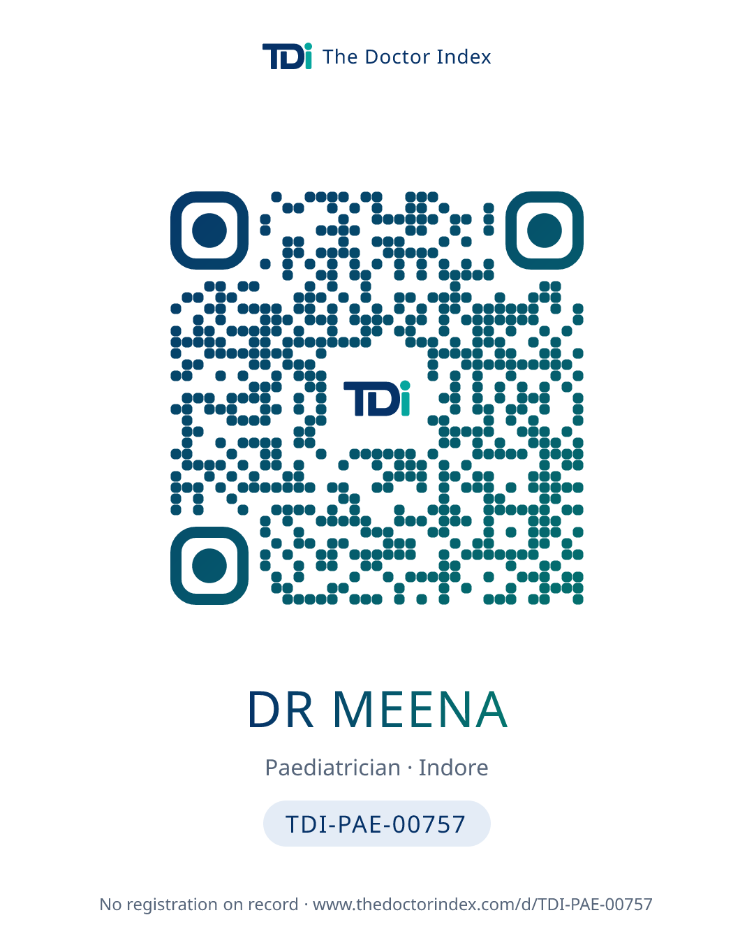 QR card for Dr Meena, TDI-PAE-00757