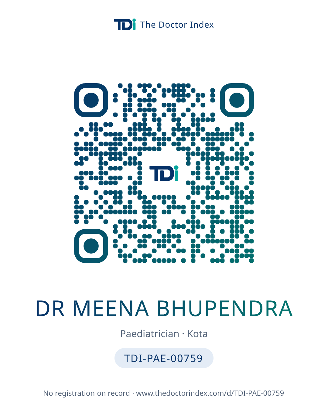 QR card for Dr Meena Bhupendra, TDI-PAE-00759