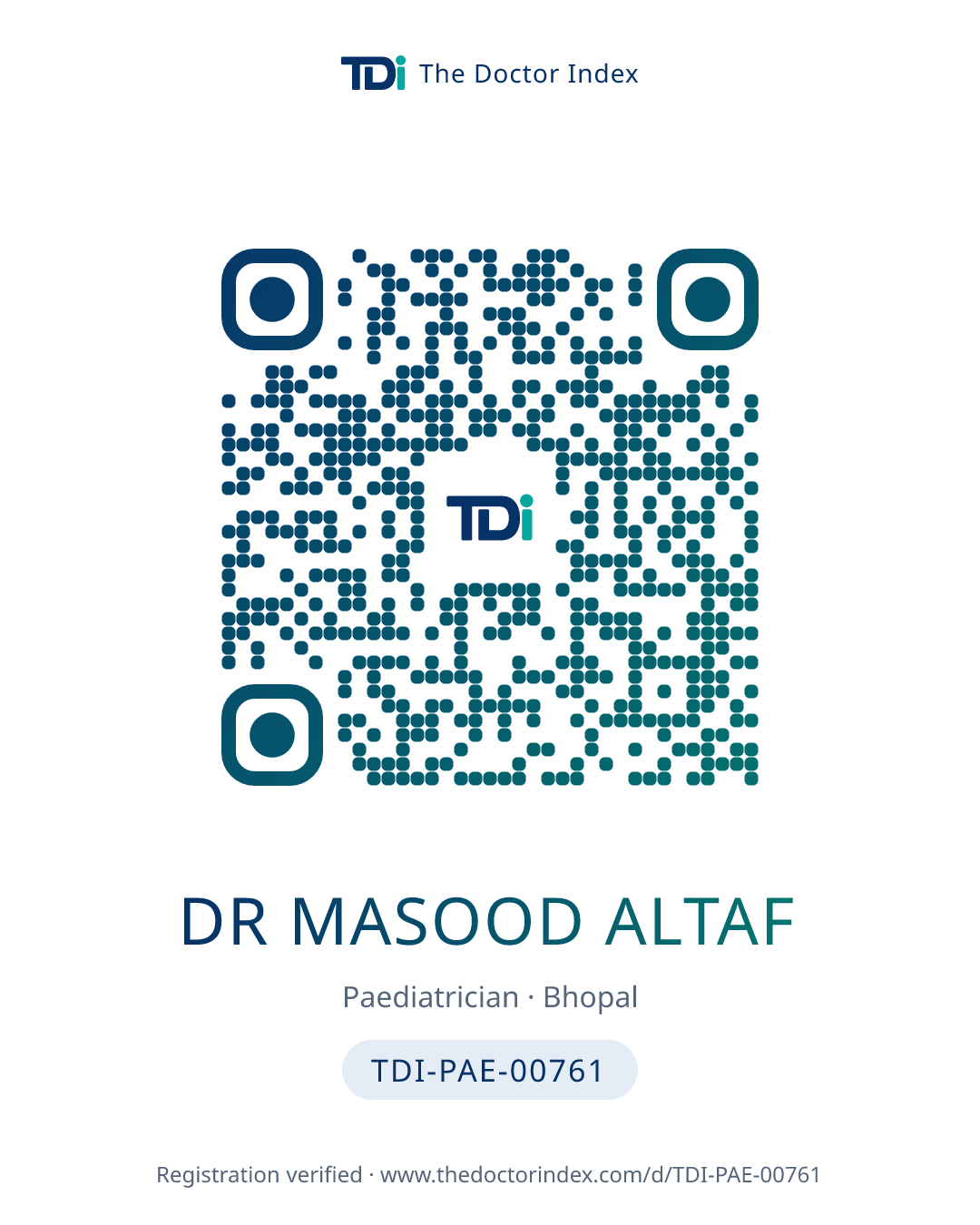 QR card for Dr Masood Altaf, TDI-PAE-00761