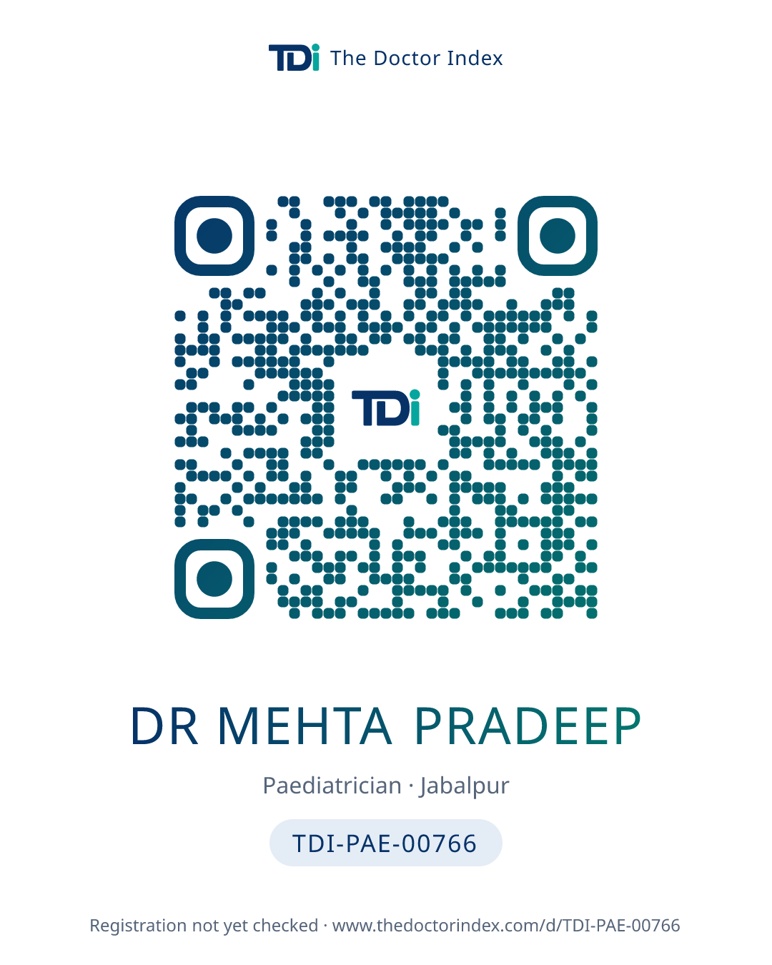 QR card for Dr Mehta Pradeep, TDI-PAE-00766