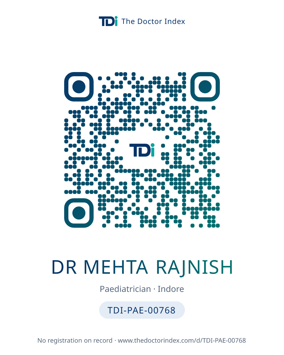QR card for Dr Mehta Rajnish, TDI-PAE-00768