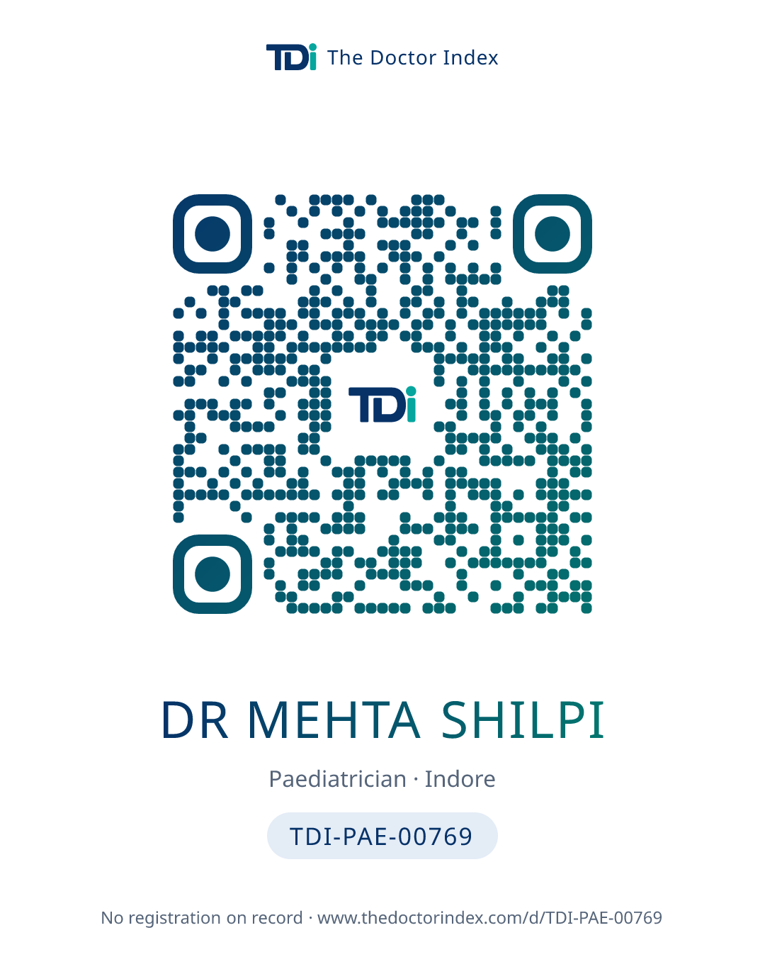 QR card for Dr Mehta Shilpi, TDI-PAE-00769