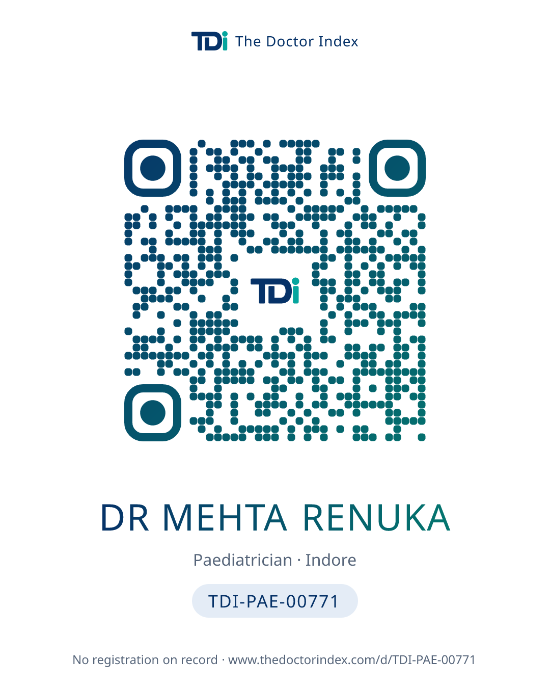 QR card for Dr Mehta Renuka, TDI-PAE-00771
