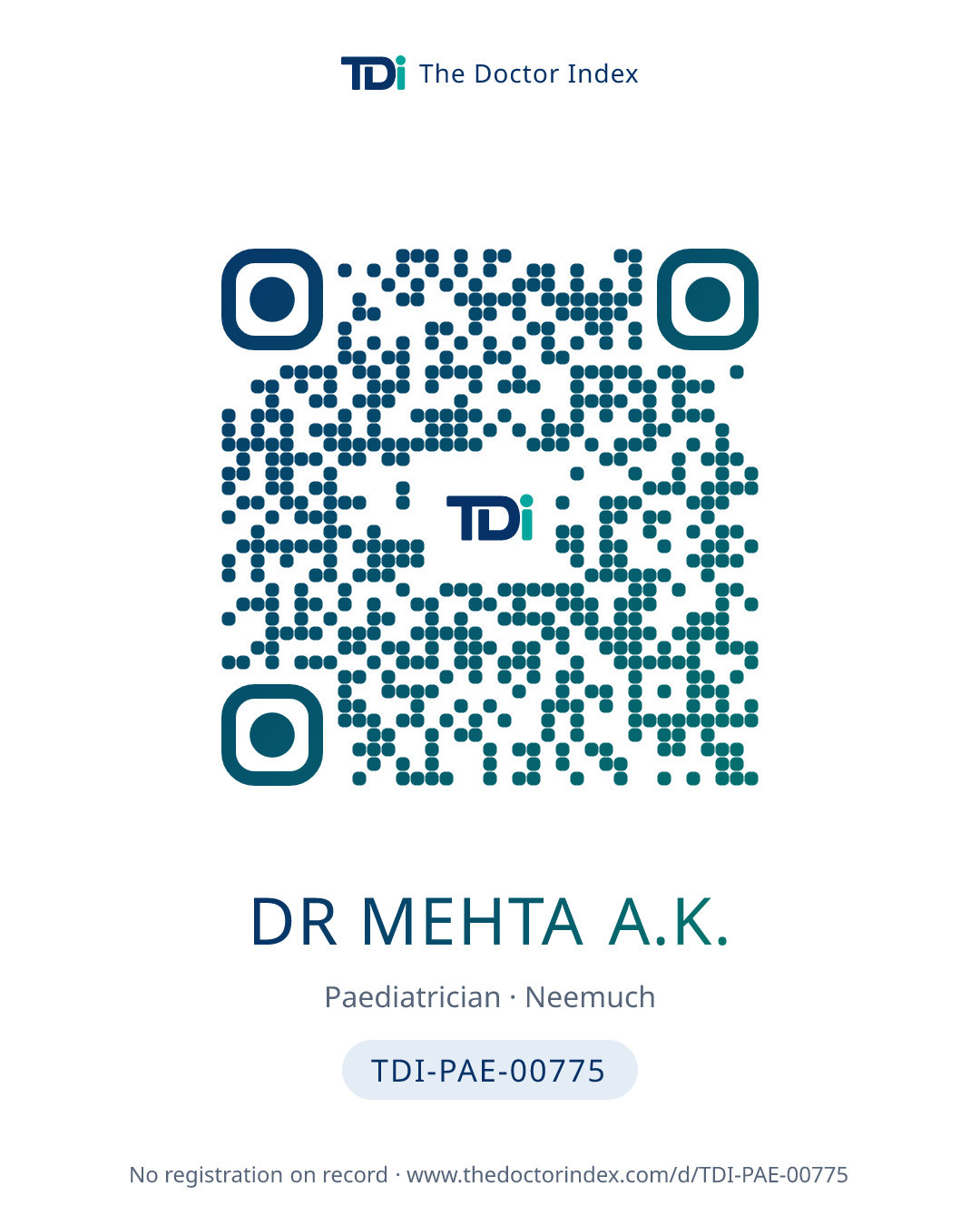 QR card for Dr Mehta A.K., TDI-PAE-00775
