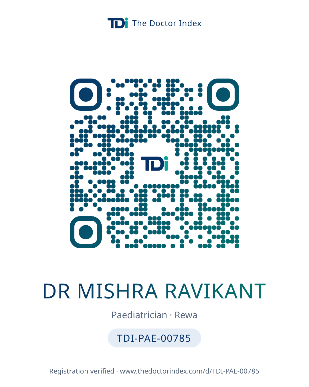 QR card for Dr Mishra Ravikant, TDI-PAE-00785