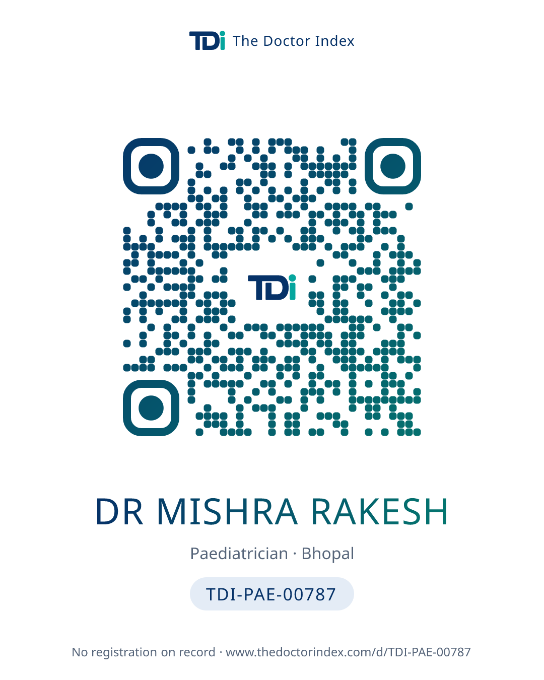 QR card for Dr Mishra Rakesh, TDI-PAE-00787