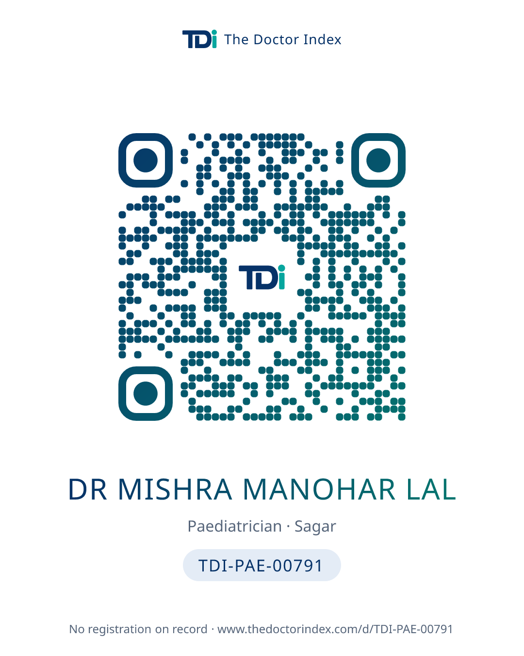 QR card for Dr Mishra Manohar Lal, TDI-PAE-00791