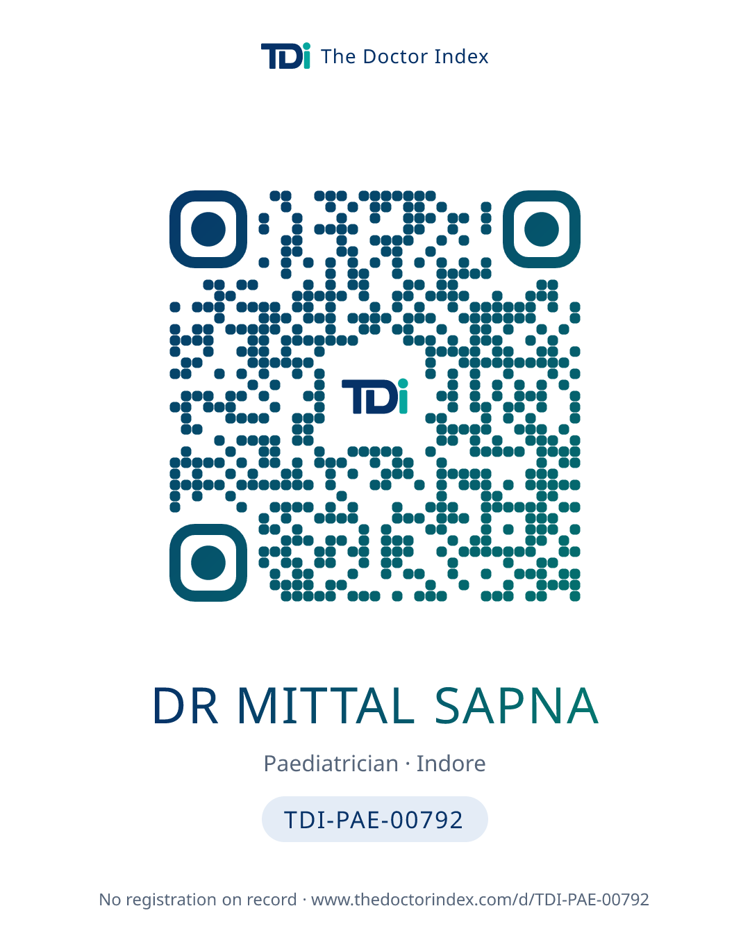 QR card for Dr Mittal Sapna, TDI-PAE-00792