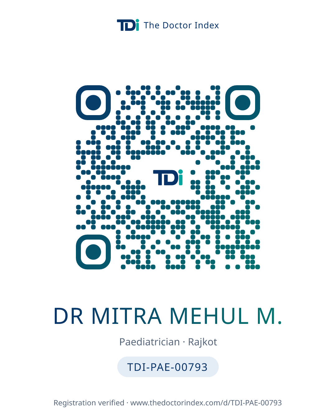 QR card for Dr Mitra Mehul M., TDI-PAE-00793