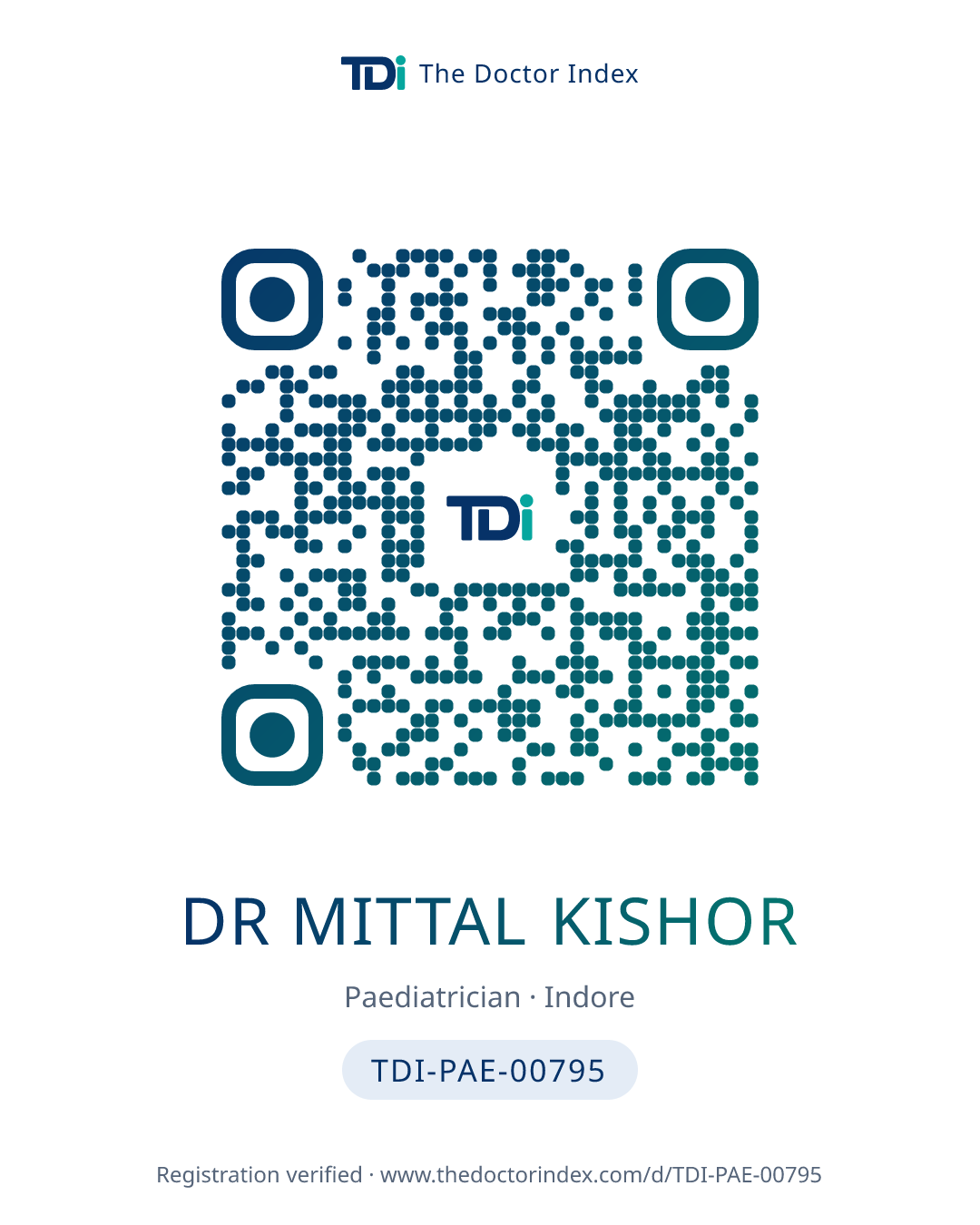 QR card for Dr Mittal Kishor, TDI-PAE-00795