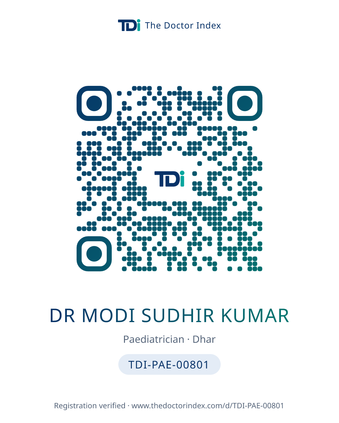 QR card for Dr Modi Sudhir Kumar, TDI-PAE-00801