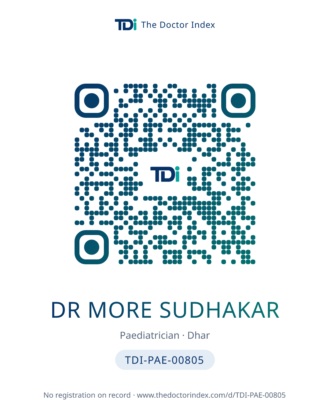 QR card for Dr More Sudhakar, TDI-PAE-00805