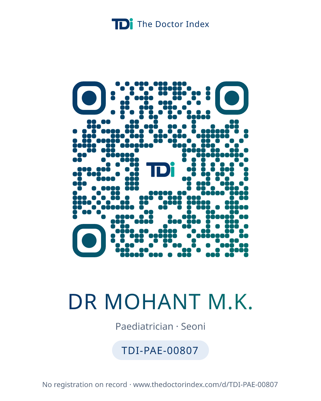 QR card for Dr Mohant M.K., TDI-PAE-00807