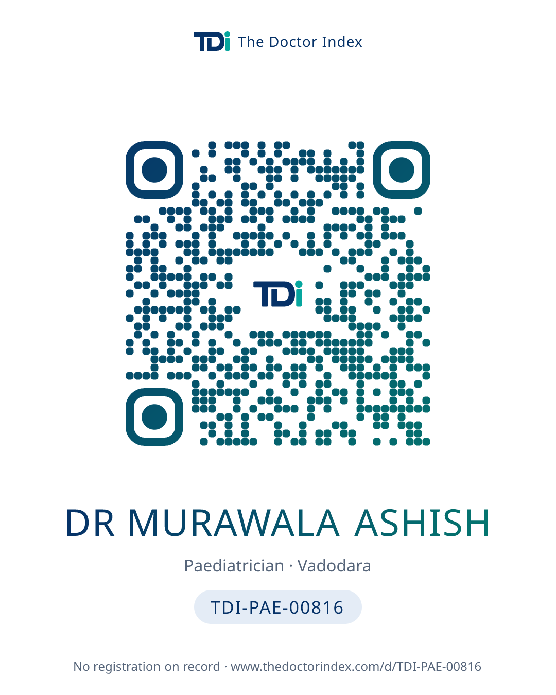 QR card for Dr Murawala Ashish, TDI-PAE-00816