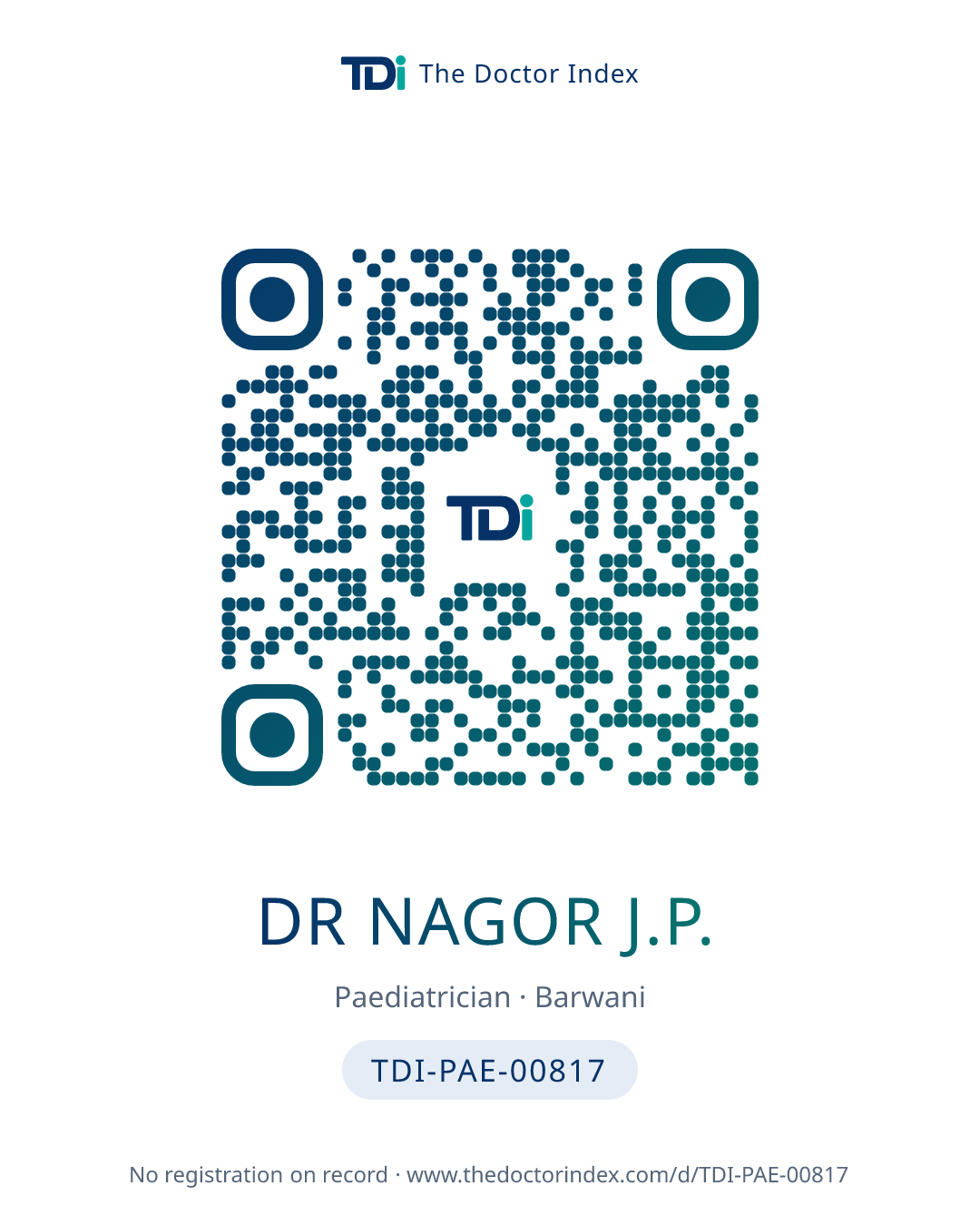 QR card for Dr Nagor J.P., TDI-PAE-00817