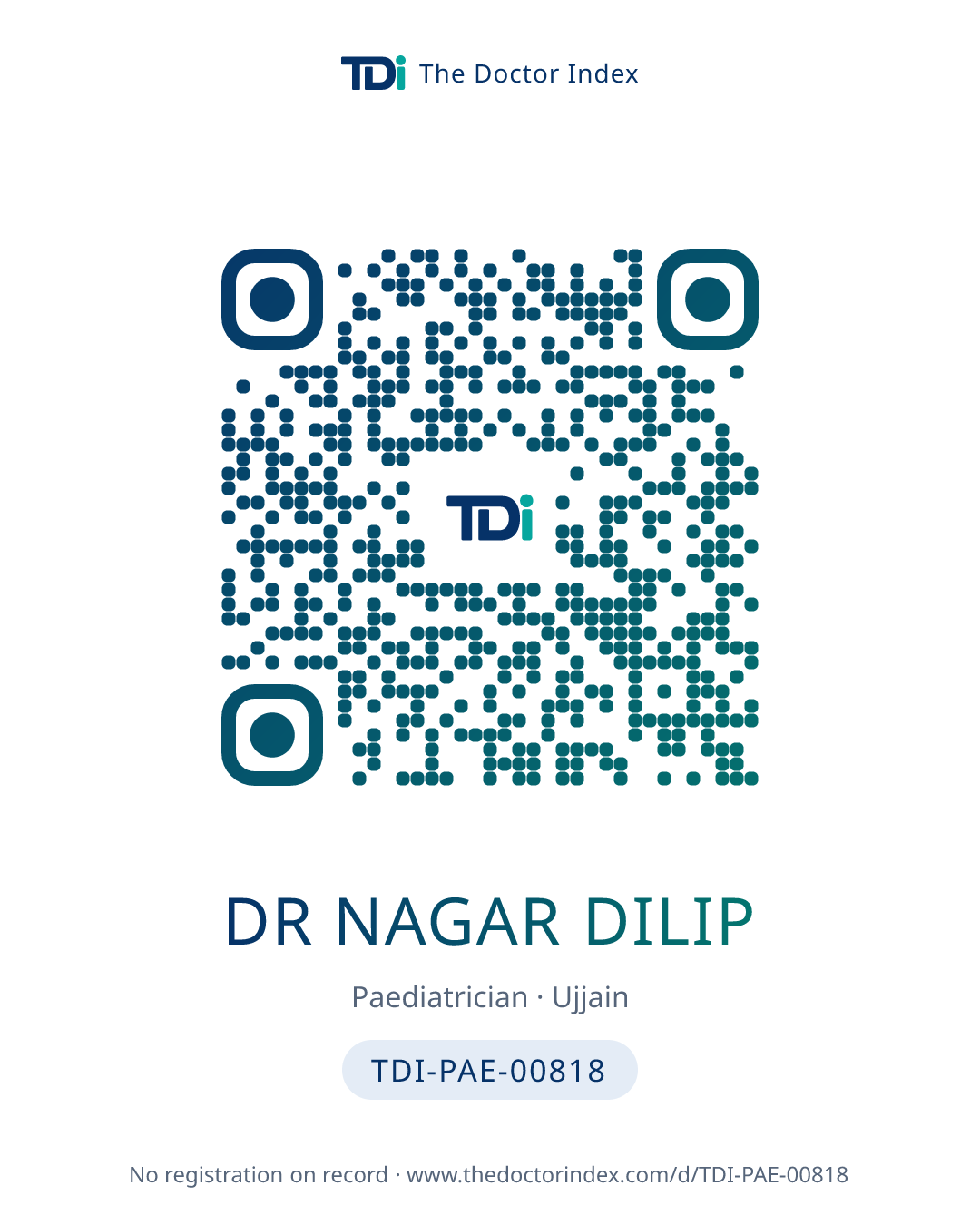 QR card for Dr Nagar Dilip, TDI-PAE-00818