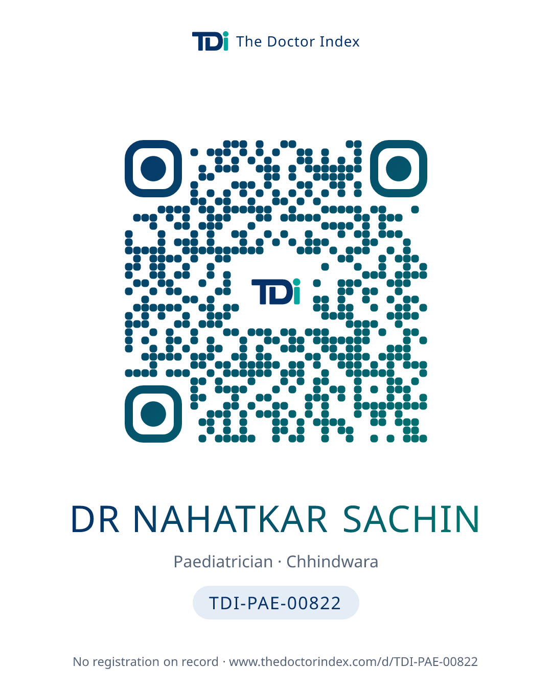 QR card for Dr Nahatkar Sachin, TDI-PAE-00822