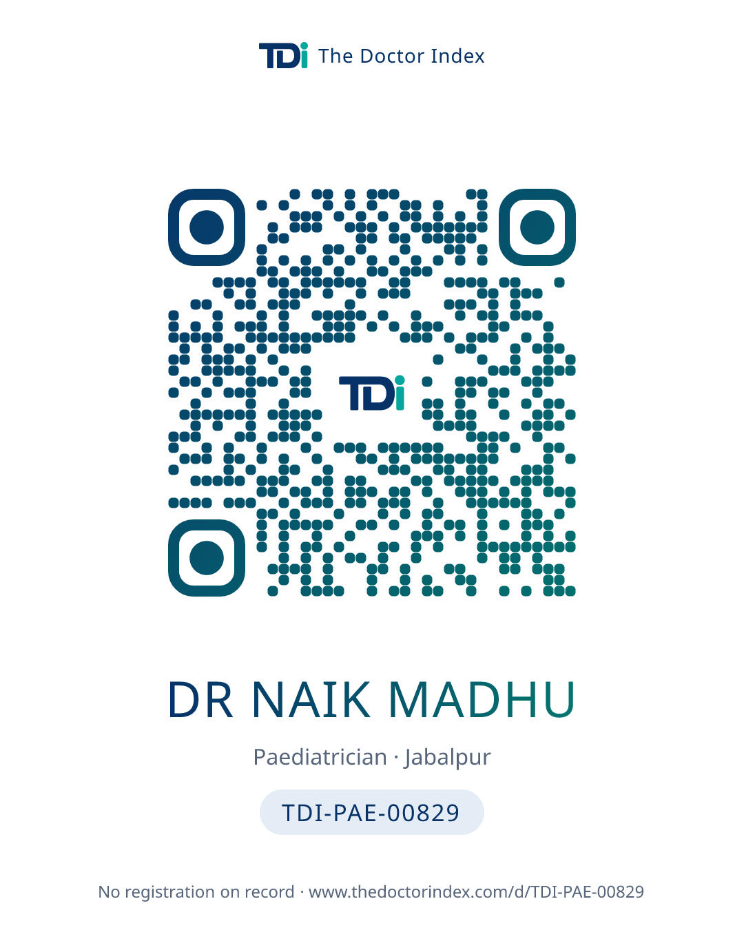 QR card for Dr Naik Madhu, TDI-PAE-00829
