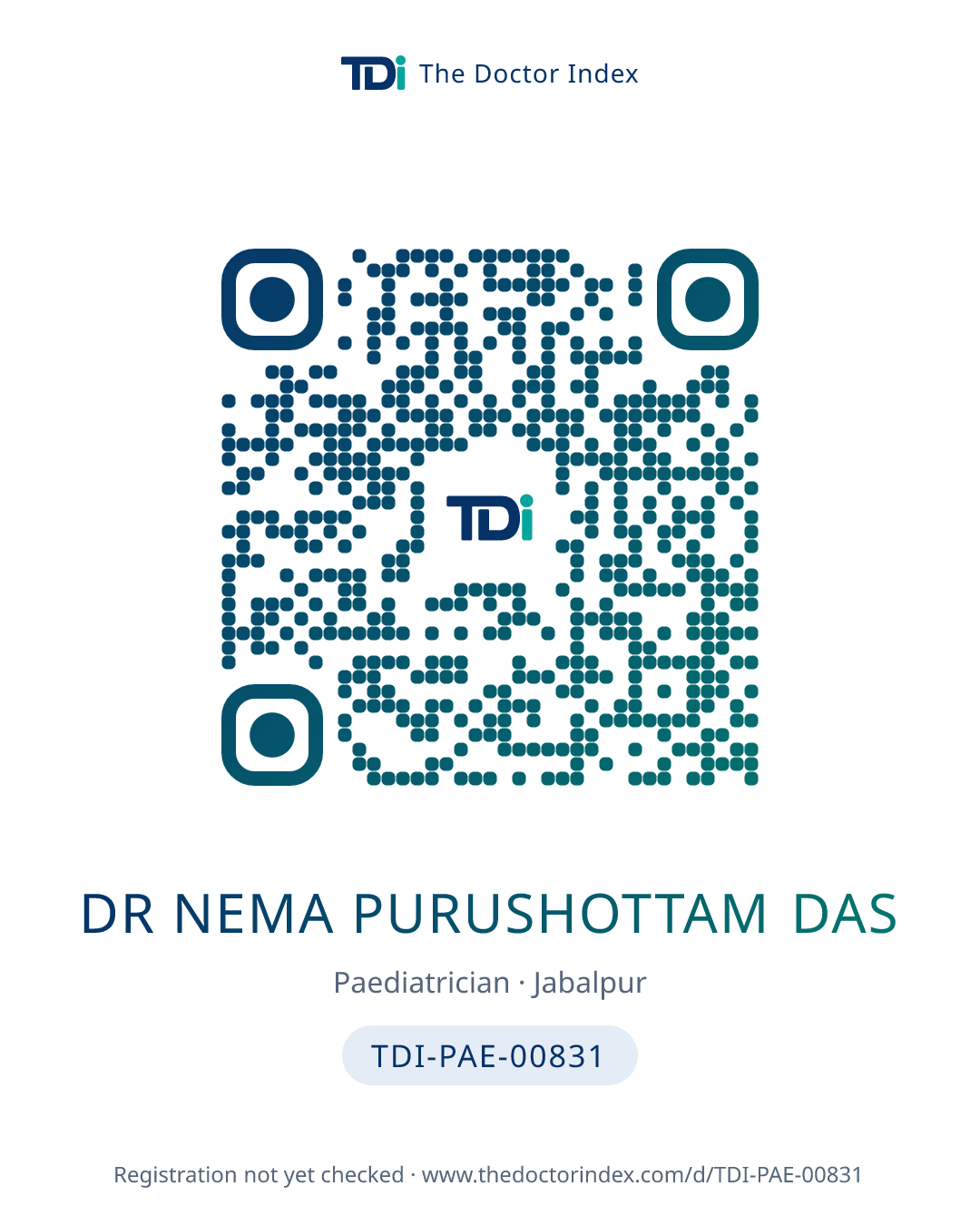 QR card for Dr Nema Purushottam Das, TDI-PAE-00831