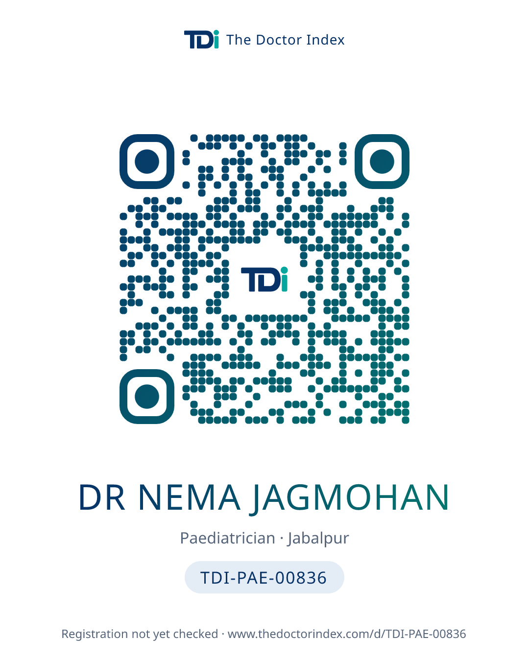 QR card for Dr Nema Jagmohan, TDI-PAE-00836