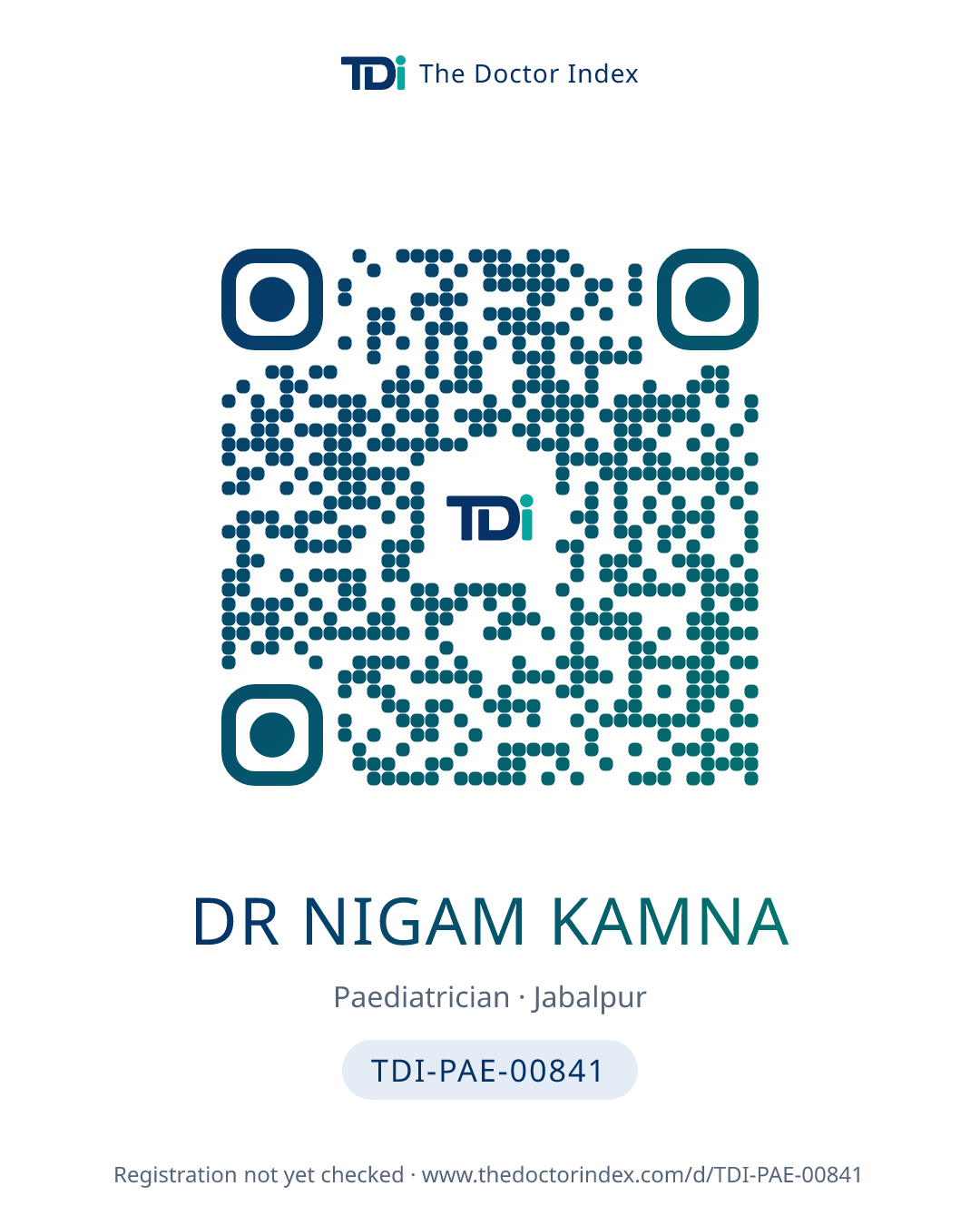 QR card for Dr Nigam Kamna, TDI-PAE-00841