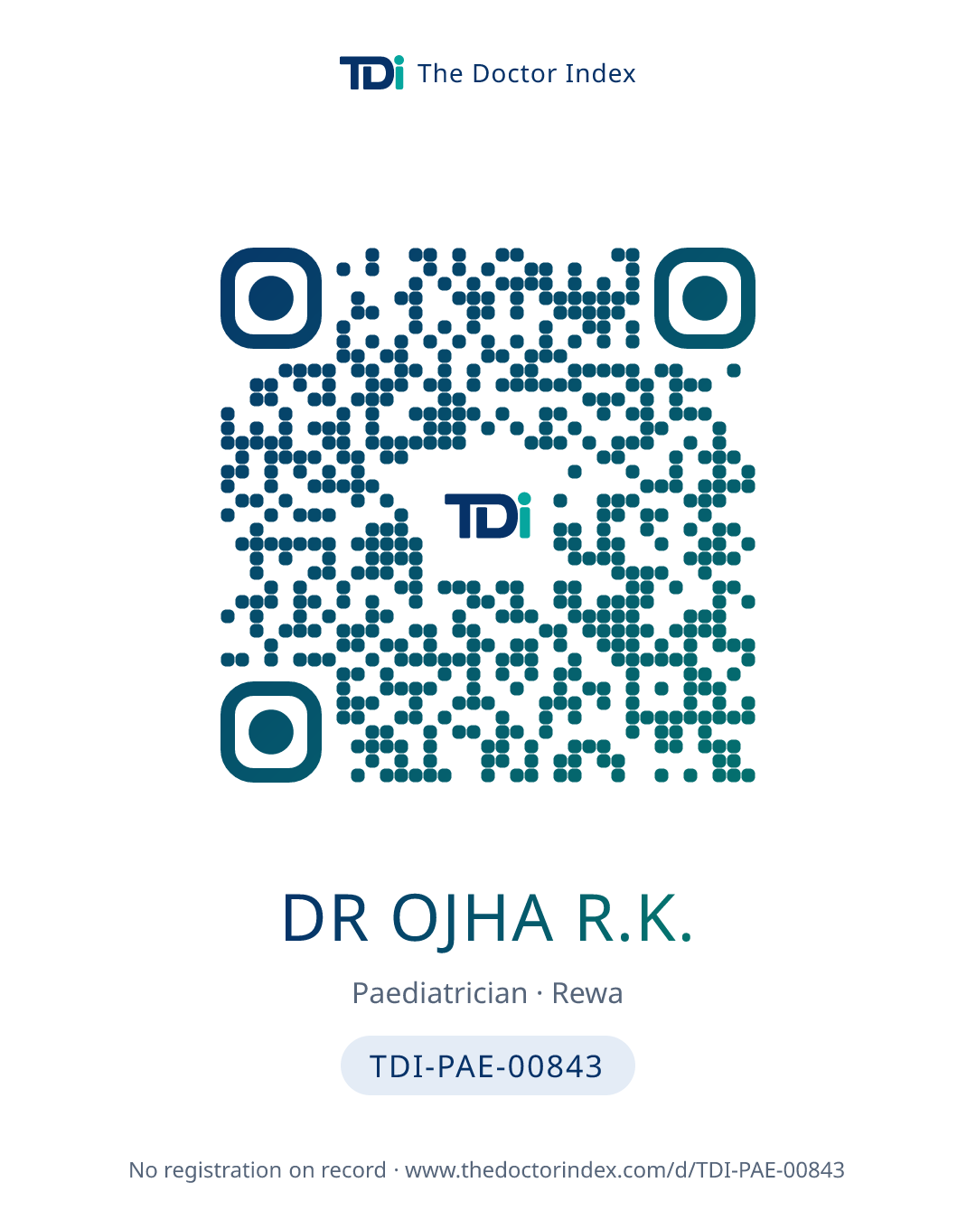 QR card for Dr Ojha R.K., TDI-PAE-00843