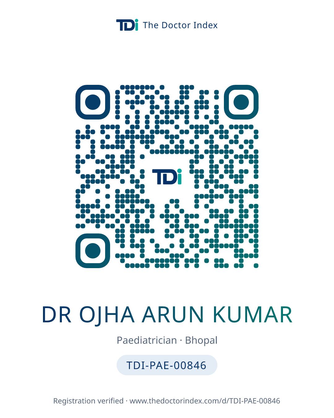 QR card for Dr Ojha Arun Kumar, TDI-PAE-00846