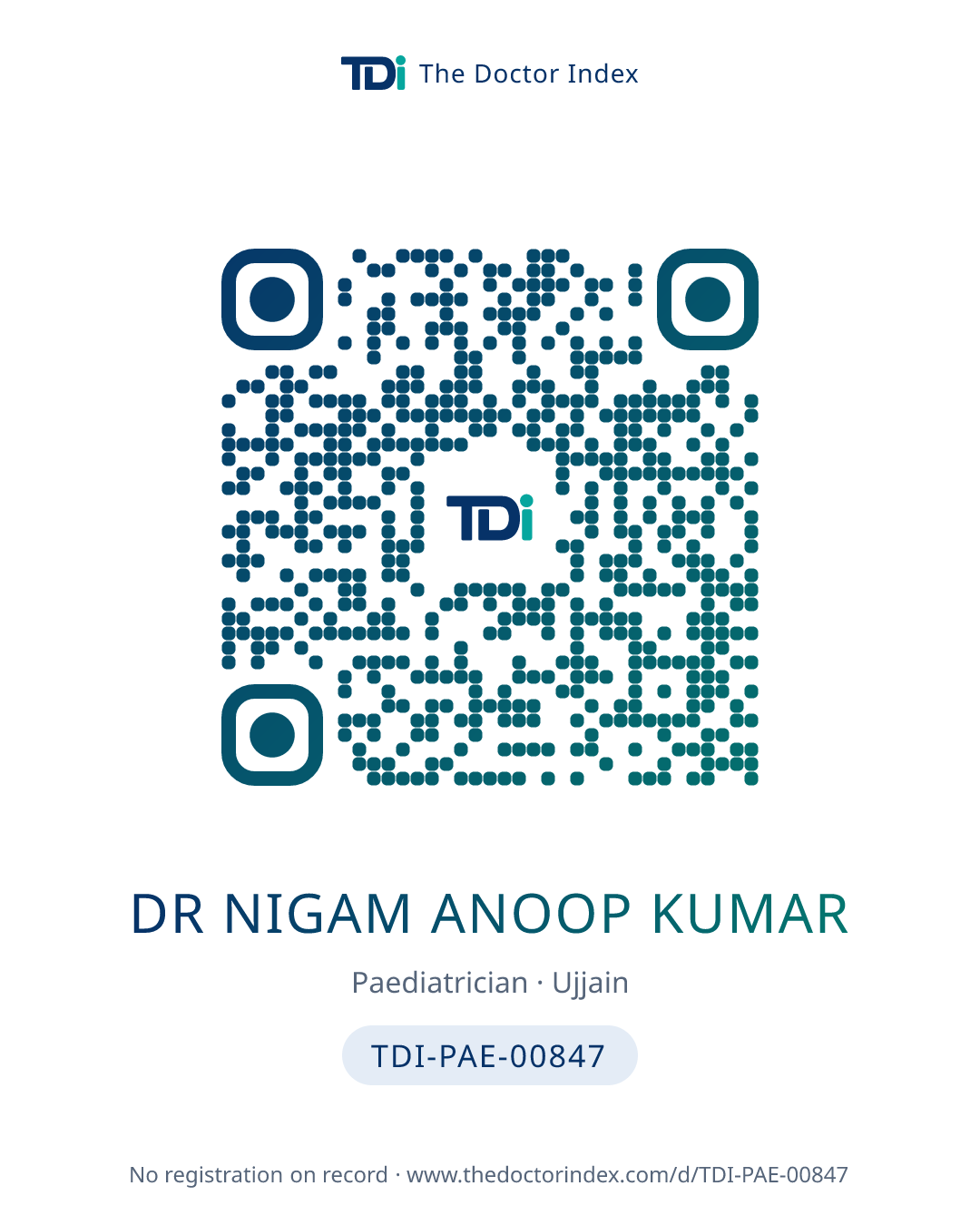 QR card for Dr Nigam Anoop Kumar, TDI-PAE-00847