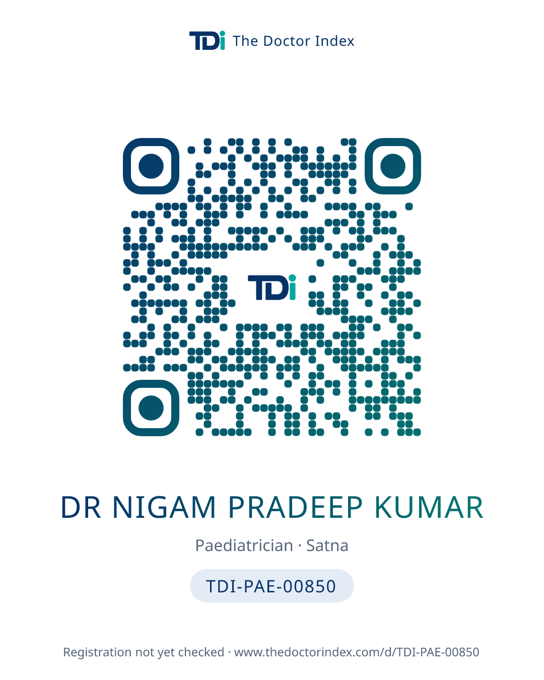 QR card for Dr Nigam Pradeep Kumar, TDI-PAE-00850