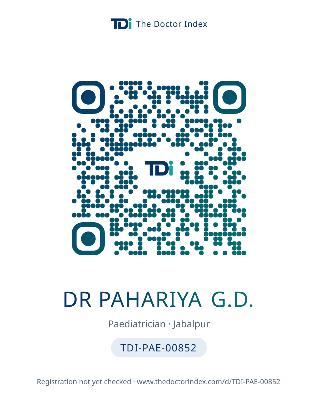 QR card for Dr Pahariya G.D., TDI-PAE-00852