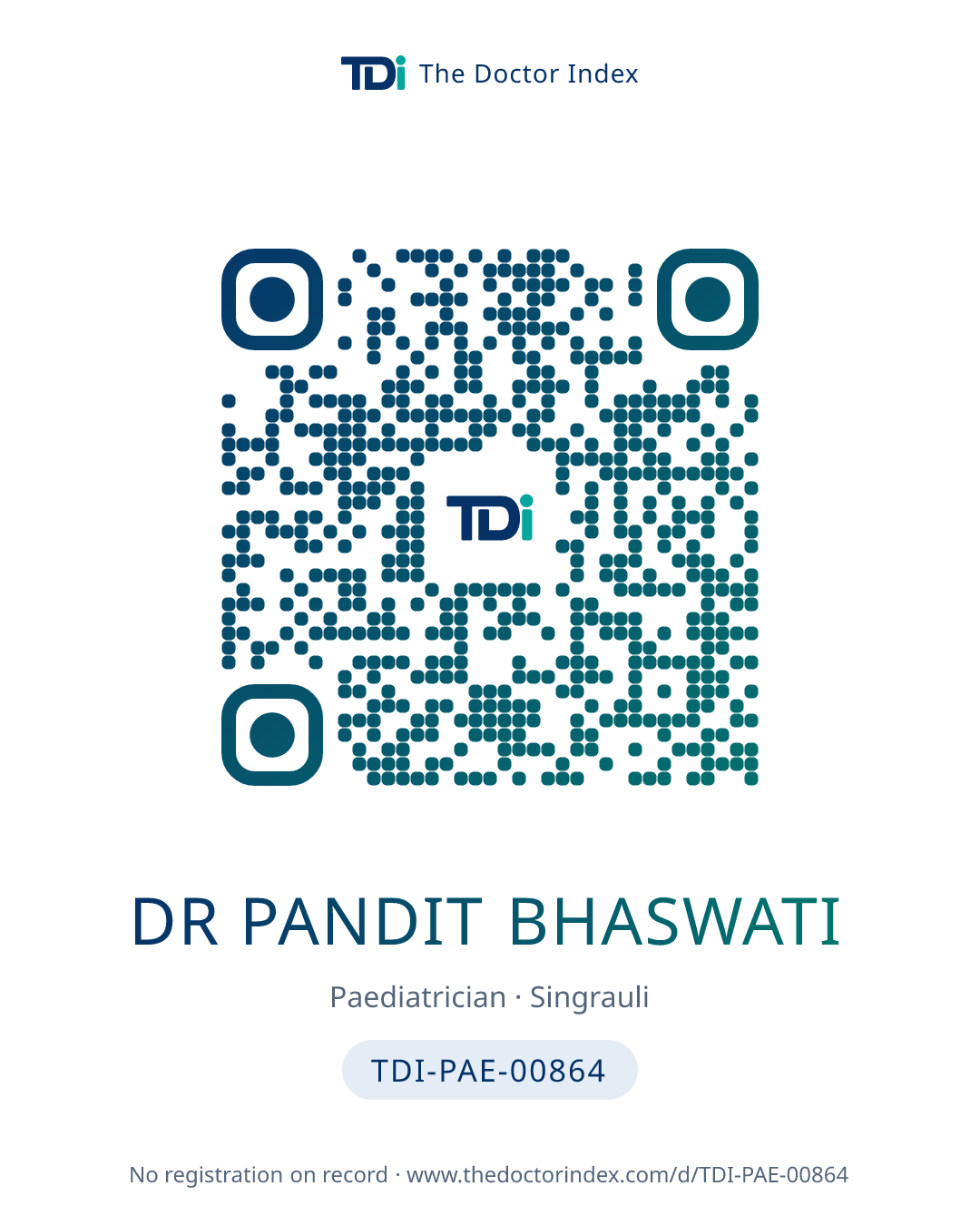 QR card for Dr Pandit Bhaswati, TDI-PAE-00864