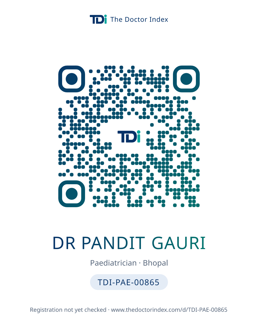 QR card for Dr Pandit Gauri, TDI-PAE-00865