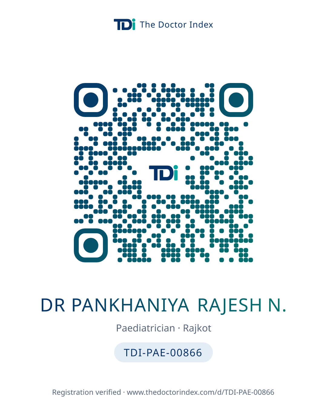 QR card for Dr Pankhaniya Rajesh N., TDI-PAE-00866